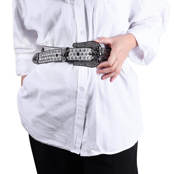 6125 Rhinestones Belt For Men Women, Skulls Western Leather Belts Shining - Picture 3 of 5